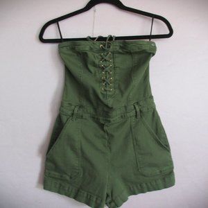 Size XS/S BEBE Khaki Green Romper Cotton Twill Type 4 Pockets Laced Bodice